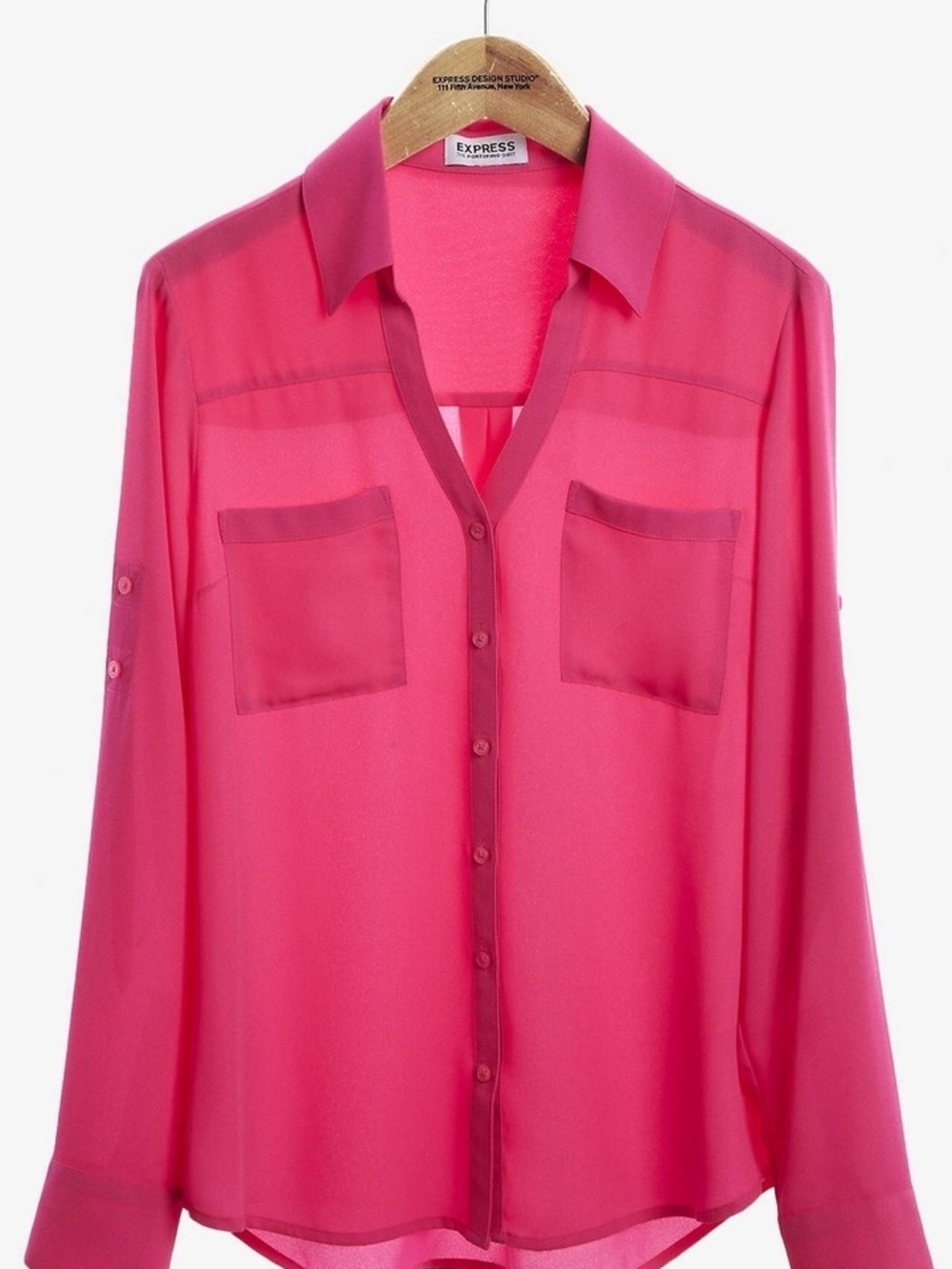Express Hot Pink Sheer Button-Down Shirt